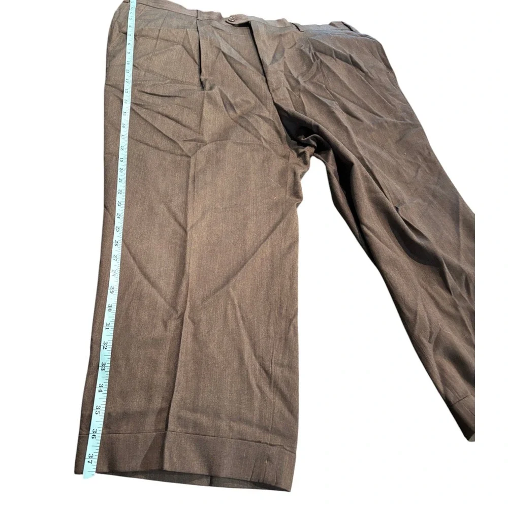 Members Mark Mens 44x24 Brown Super 130s Wool Pleated Cuffed Dress Pants Italy